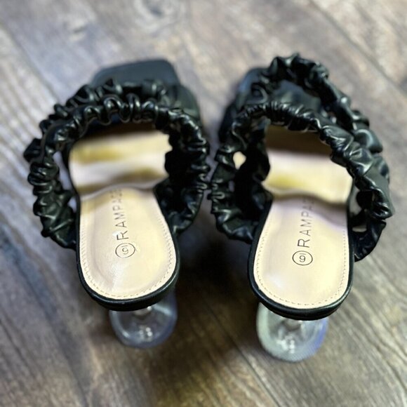 NEW Rampage Square Toe Ruched Heeled Sandals Black with Clear Heels Women's 6 - Picture 6 of 16
